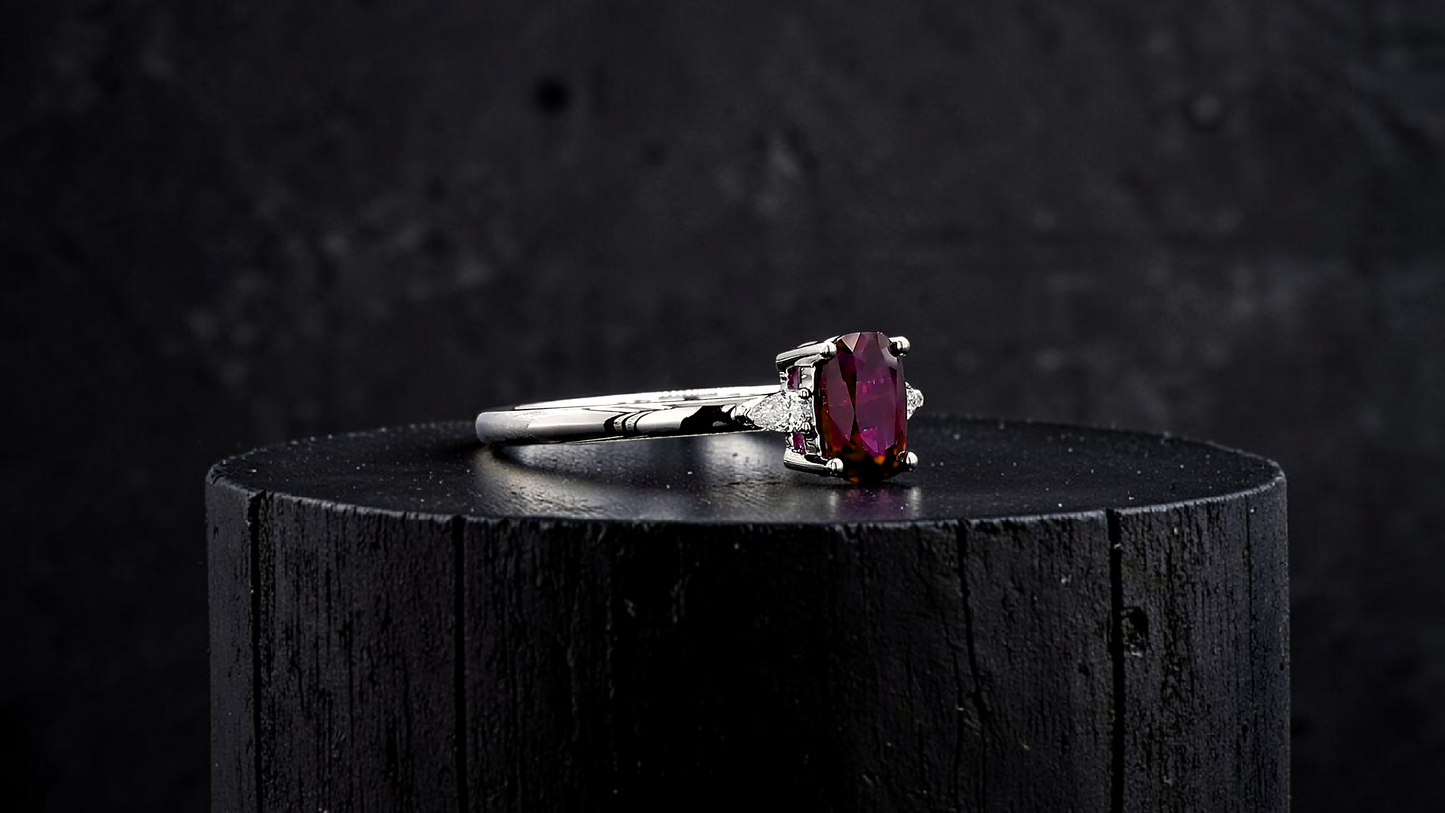 Tahara 1.00 cts. Natural Pigeons Blood Vivid Red Ruby Ring (with 18K White Gold and Natural White Diamonds) Size US 8  - R22