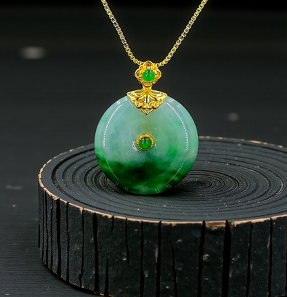 Emperors' Round Burmese A-Jadeite 21.00 mm Donut Pendant (with 18K Yellow Gold) - Certified - V11