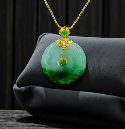 Emperors' Round Burmese A-Jadeite 21.00 mm Donut Pendant (with 18K Yellow Gold) - Certified - V11