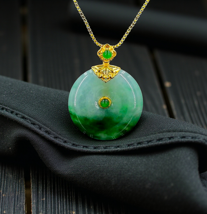 Emperors' Round Burmese A-Jadeite 21.00 mm Donut Pendant (with 18K Yellow Gold) - Certified - V11