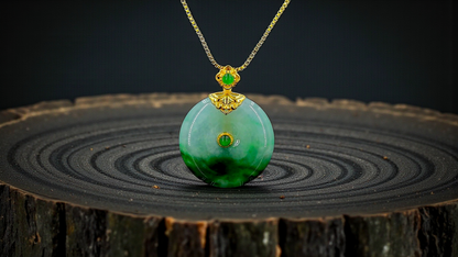 Emperors' Round Burmese A-Jadeite 21.00 mm Donut Pendant (with 18K Yellow Gold) - Certified - V11