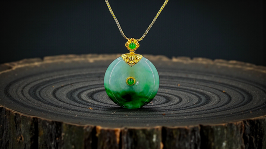 Emperors' Round Burmese A-Jadeite 21.00 mm Donut Pendant (with 18K Yellow Gold) - Certified - V11