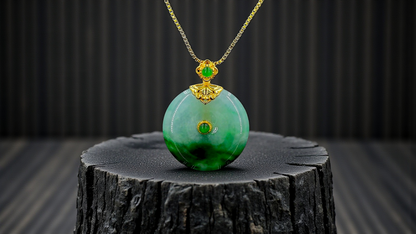 Emperors' Round Burmese A-Jadeite 21.00 mm Donut Pendant (with 18K Yellow Gold) - Certified - V11