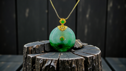 Emperors' Round Burmese A-Jadeite 21.00 mm Donut Pendant (with 18K Yellow Gold) - Certified - V11