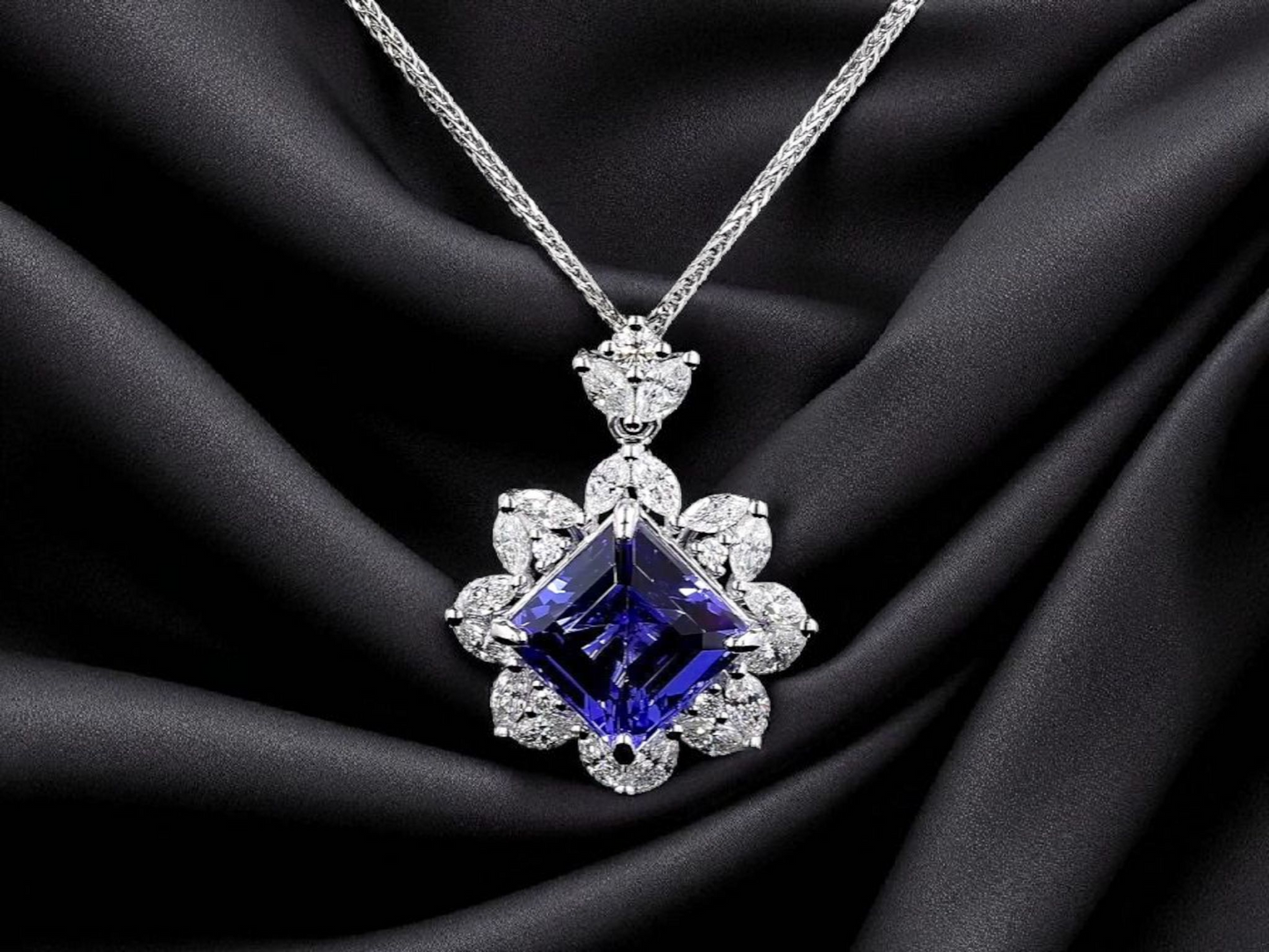 Ardea (6.55 cts.) Tanzanite and Natural Diamonds Pendant (with 18K White Gold) - P3051