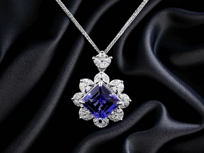 Ardea (6.55 cts.) Tanzanite and Natural Diamonds Pendant (with 18K White Gold) - P3051