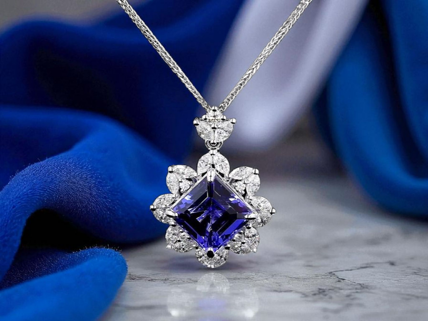 Ardea (6.55 cts.) Tanzanite and Natural Diamonds Pendant (with 18K White Gold) - P3051