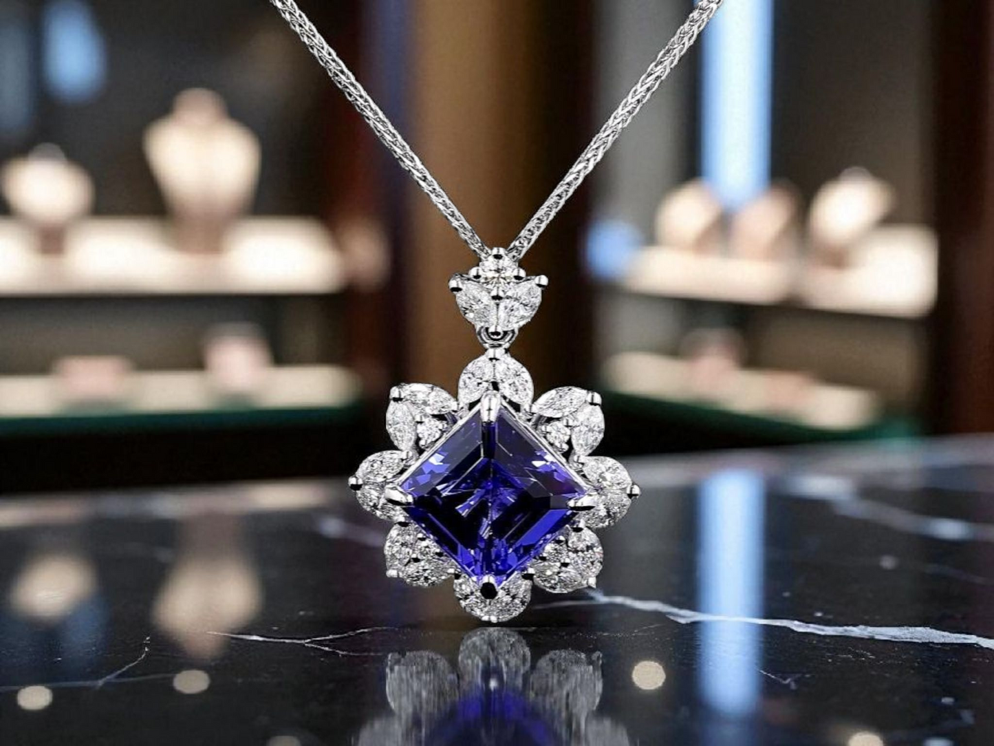 Ardea (6.55 cts.) Tanzanite and Natural Diamonds Pendant (with 18K White Gold) - P3051