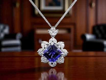 Ardea (6.55 cts.) Tanzanite and Natural Diamonds Pendant (with 18K White Gold) - P3051