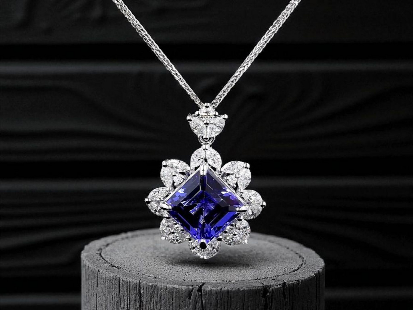 Ardea (6.55 cts.) Tanzanite and Natural Diamonds Pendant (with 18K White Gold) - P3051