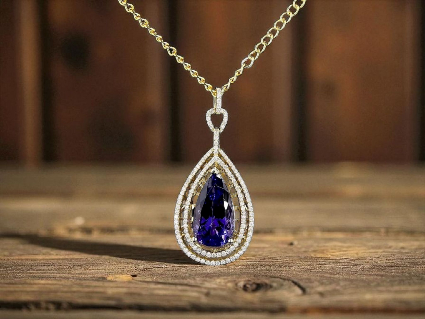 Rho (10.35 cts.) Tanzanite and Natural Diamonds Pendant (with 14K Yellow Gold)- JPA2553
