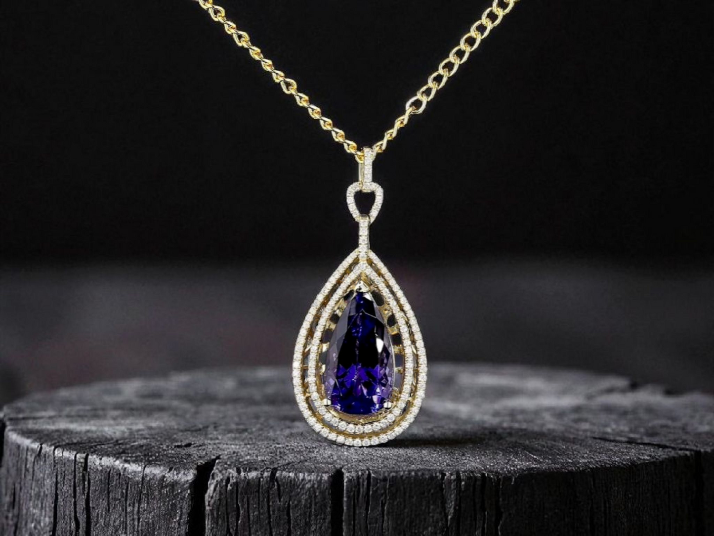 Rho (10.35 cts.) Tanzanite and Natural Diamonds Pendant (with 14K Yellow Gold)- JPA2553