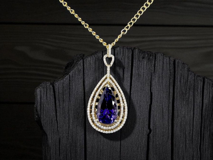 Rho (10.35 cts.) Tanzanite and Natural Diamonds Pendant (with 14K Yellow Gold)- JPA2553