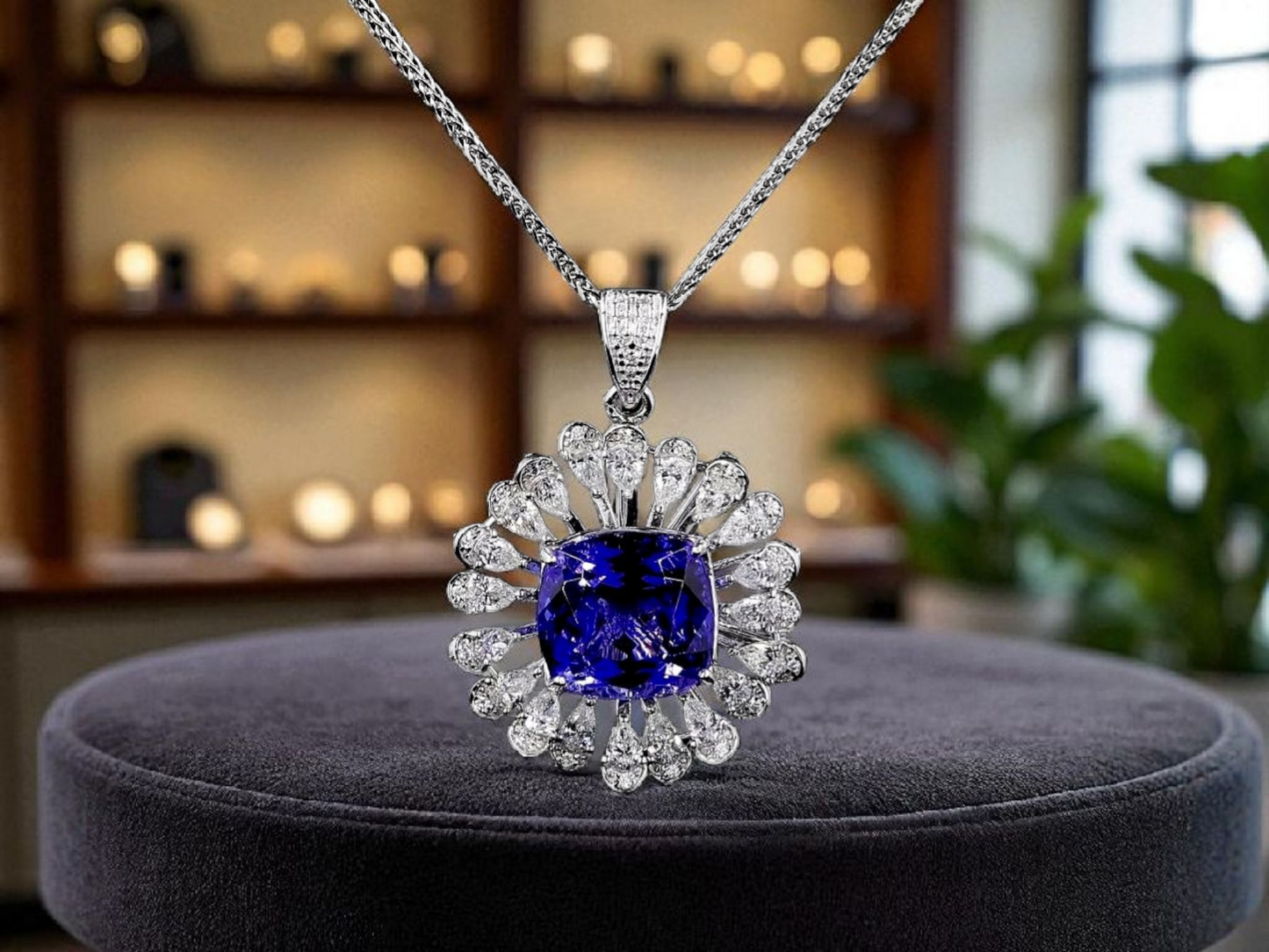 Teramo (4.94 cts.) Tanzanite and Natural Diamonds Pendant (with 18K White Gold)  - P3045