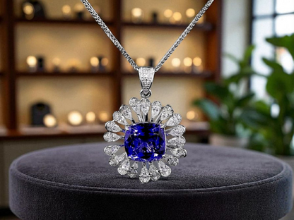 Teramo (4.94 cts.) Tanzanite and Natural Diamonds Pendant (with 18K White Gold)  - P3045