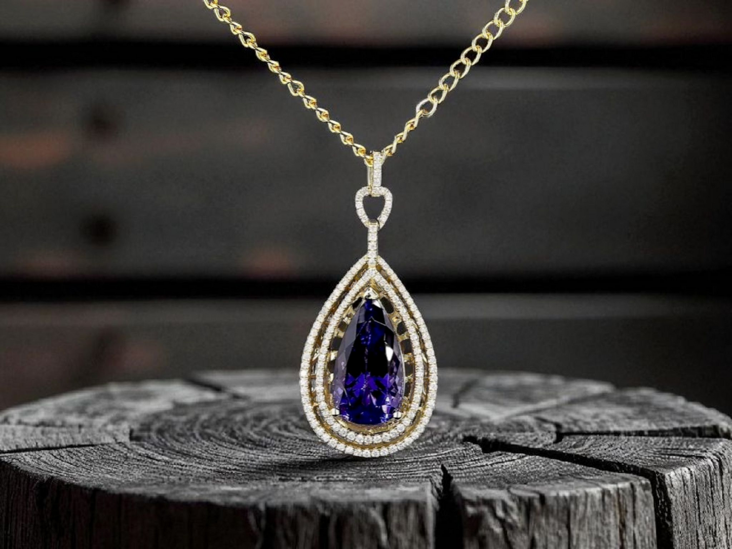 Rho (10.35 cts.) Tanzanite and Natural Diamonds Pendant (with 14K Yellow Gold)- JPA2553