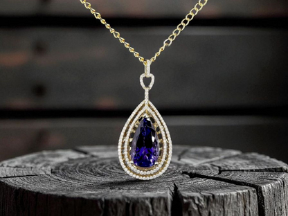 Rho (10.35 cts.) Tanzanite and Natural Diamonds Pendant (with 14K Yellow Gold)- JPA2553