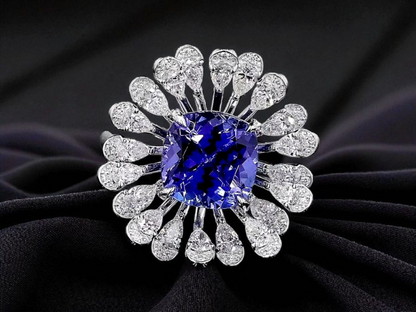 Teramo (2.96 cts.) Tanzanite and Natural Diamonds Ring (with 18K White Gold - R4039A