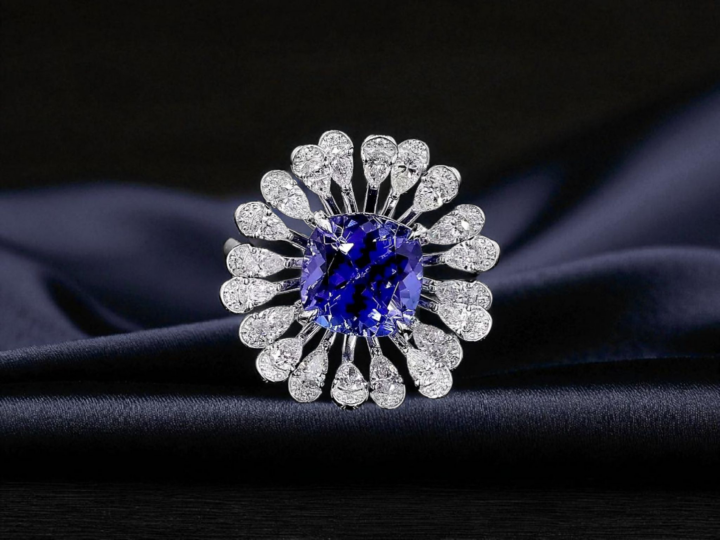 Teramo (2.96 cts.) Tanzanite and Natural Diamonds Ring (with 18K White Gold - R4039A