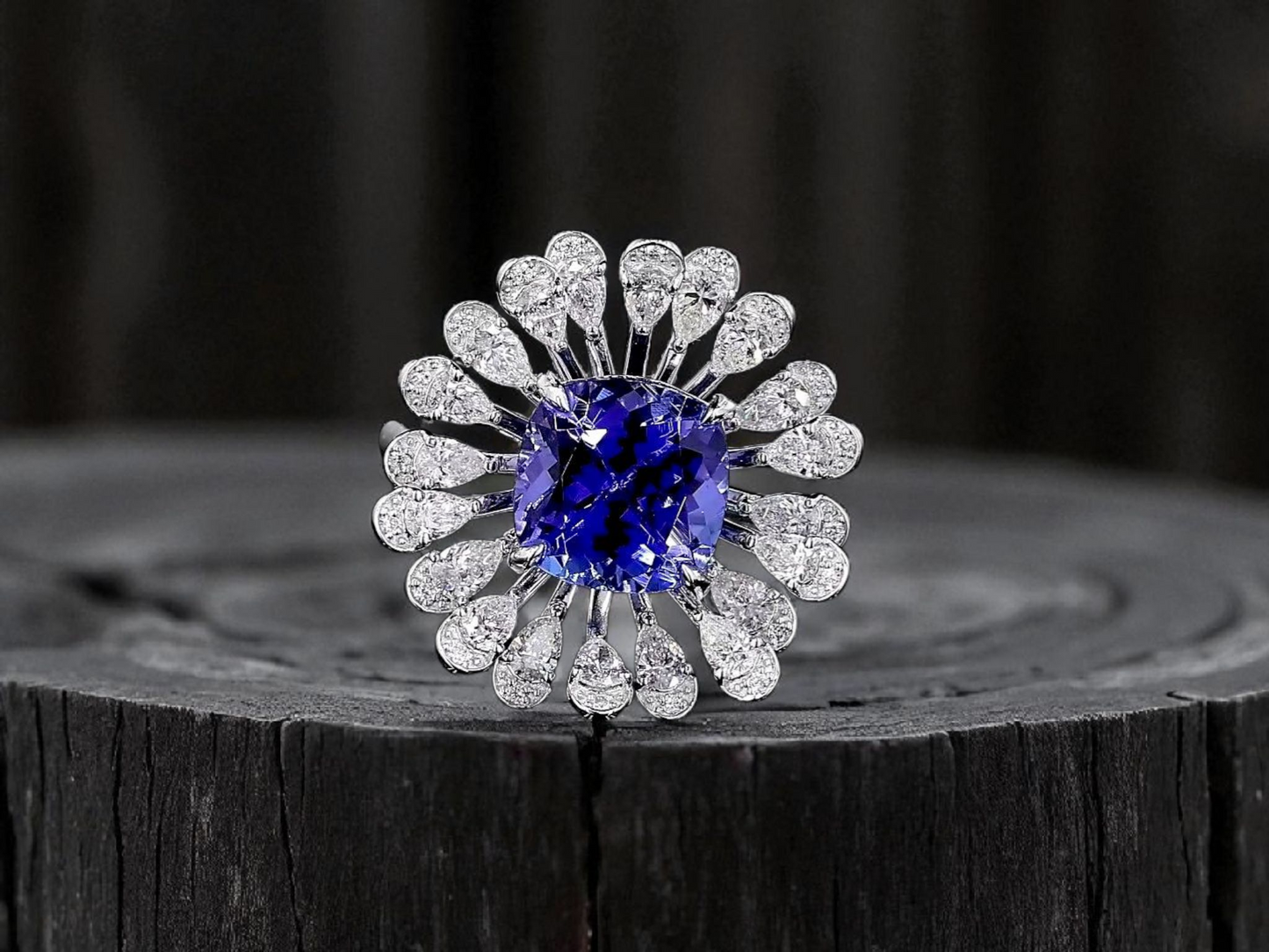 Teramo (2.96 cts.) Tanzanite and Natural Diamonds Ring (with 18K White Gold - R4039A