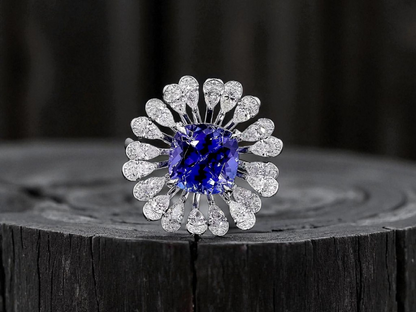 Teramo (2.96 cts.) Tanzanite and Natural Diamonds Ring (with 18K White Gold - R4039A