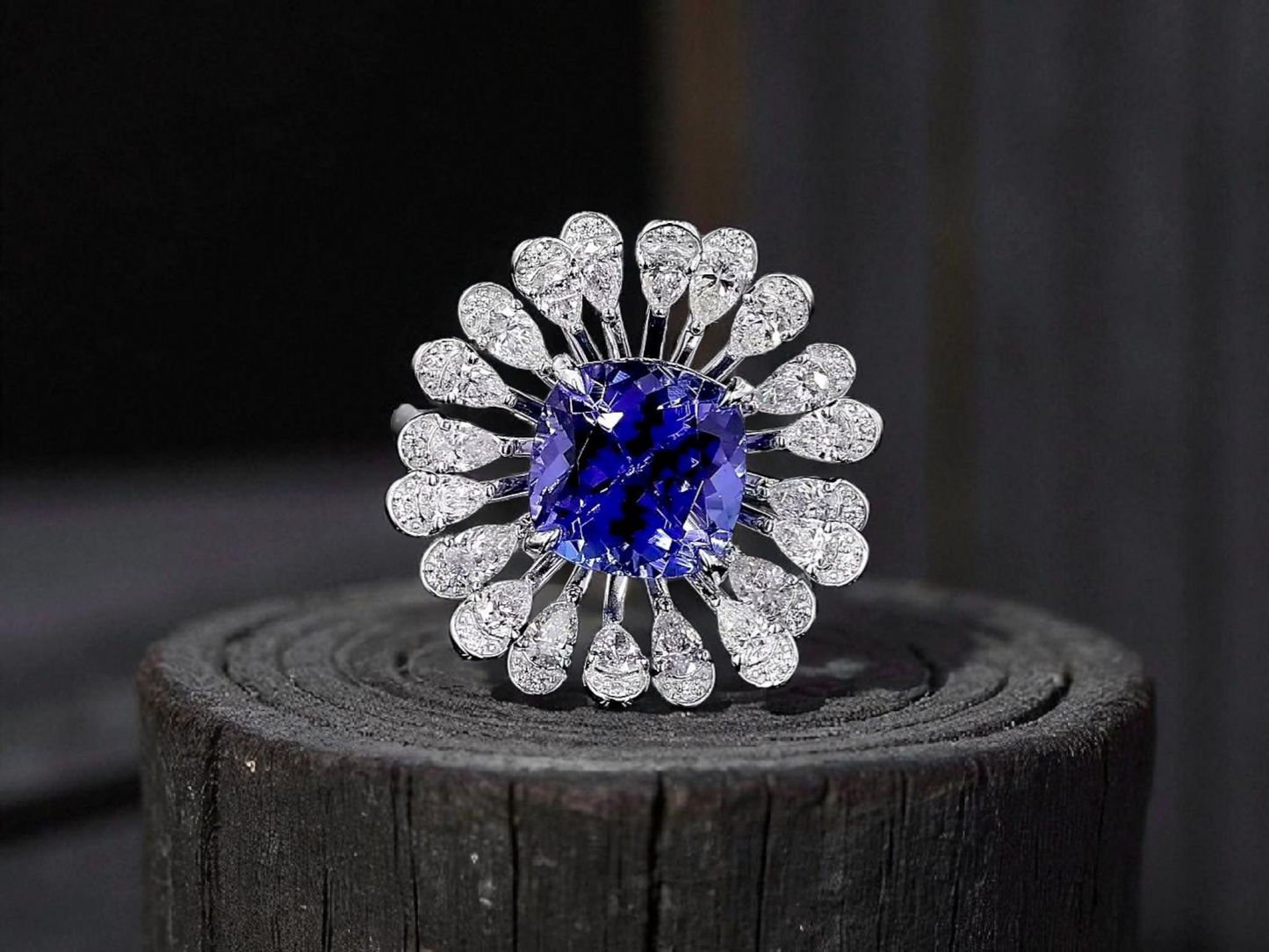 Teramo (2.96 cts.) Tanzanite and Natural Diamonds Ring (with 18K White Gold - R4039A