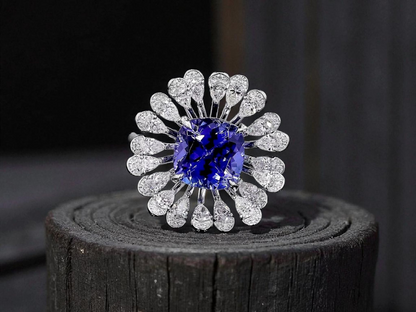 Teramo (2.96 cts.) Tanzanite and Natural Diamonds Ring (with 18K White Gold - R4039A