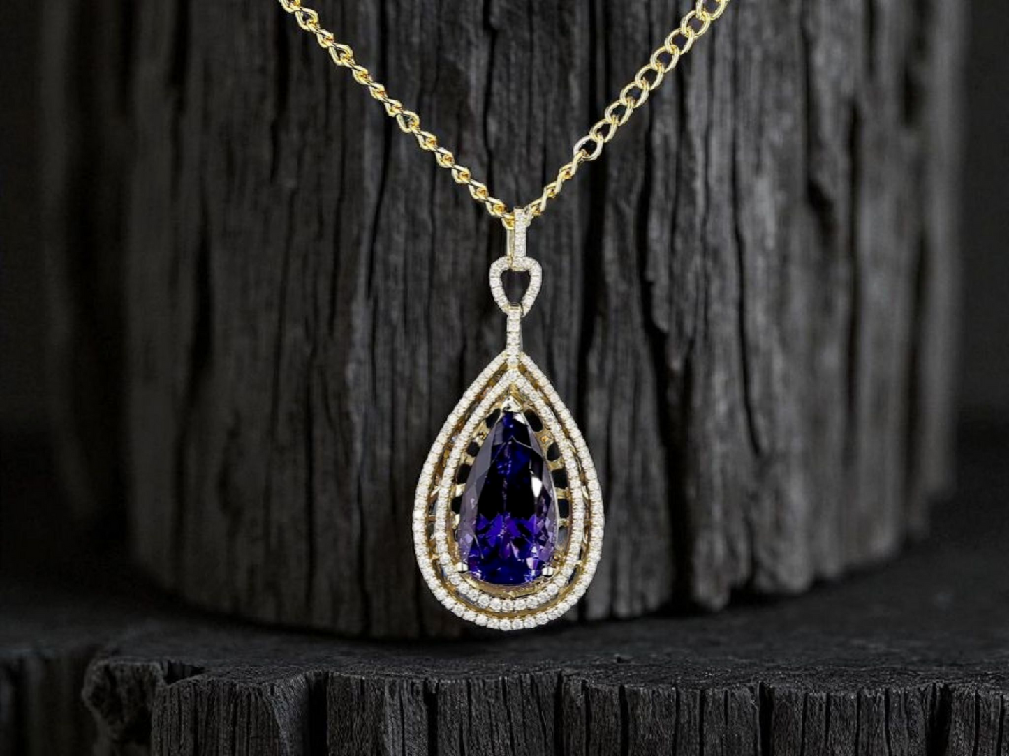 Rho (10.35 cts.) Tanzanite and Natural Diamonds Pendant (with 14K Yellow Gold)- JPA2553