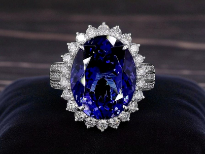 Avellino (13.50 cts.) Tanzanite and Natural Diamonds Ring (with 18K White Gold) -R3955