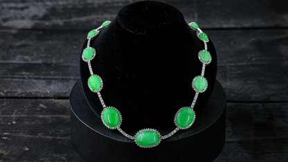 Ginza (MADE IN JAPAN) Burmese A-Jadeite Necklace (with 18K White Gold and White Diamonds) - Certified