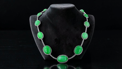 Ginza (MADE IN JAPAN) Burmese A-Jadeite Necklace (with 18K White Gold and White Diamonds) - Certified