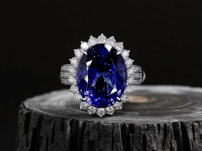 Avellino (13.50 cts.) Tanzanite and Natural Diamonds Ring (with 18K White Gold) -R3955