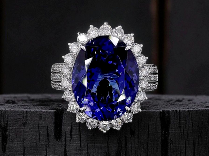 Avellino (13.50 cts.) Tanzanite and Natural Diamonds Ring (with 18K White Gold) -R3955