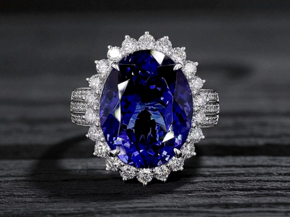 Avellino (13.50 cts.) Tanzanite and Natural Diamonds Ring (with 18K White Gold) -R3955