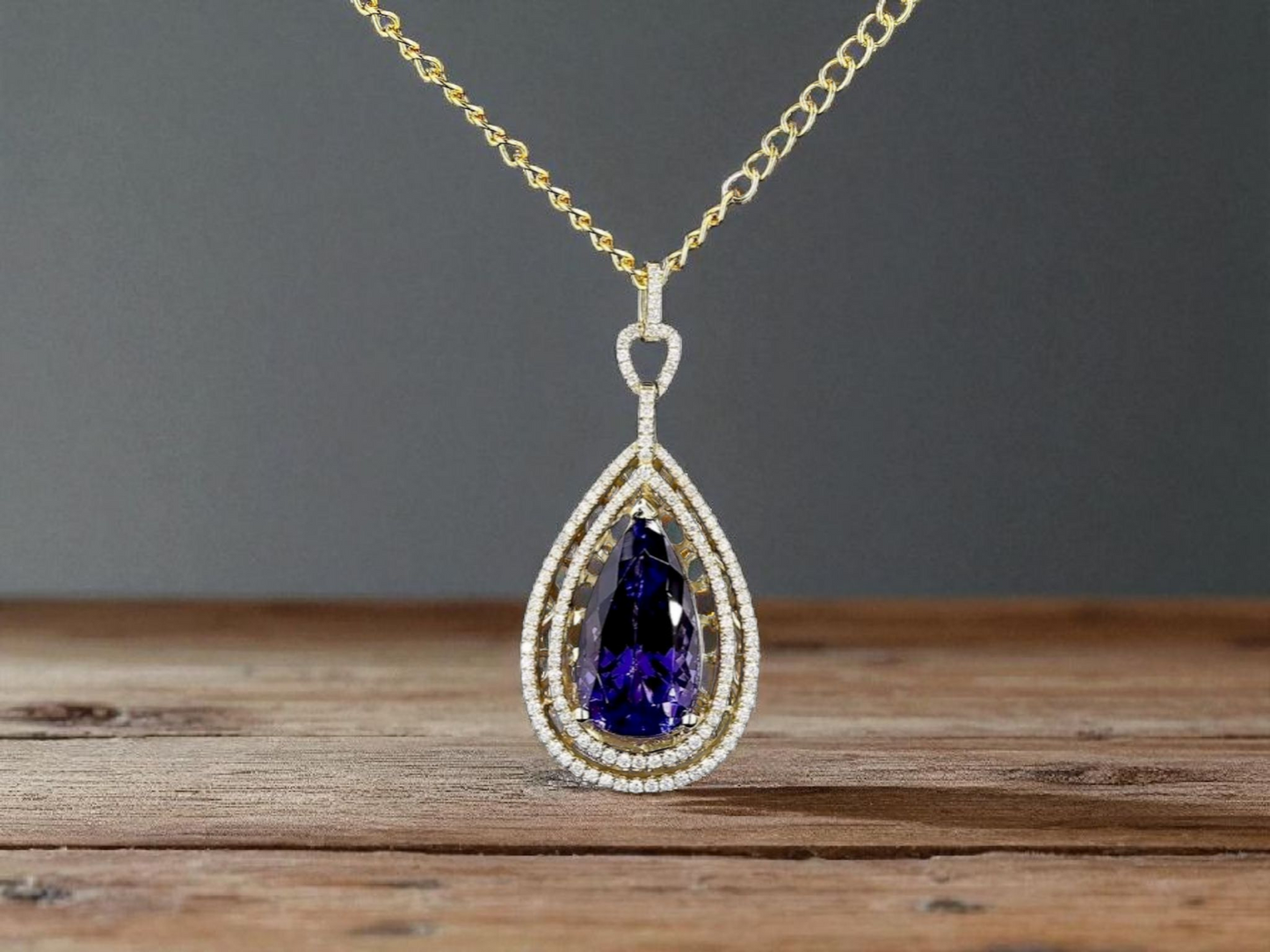 Rho (10.35 cts.) Tanzanite and Natural Diamonds Pendant (with 14K Yellow Gold)- JPA2553
