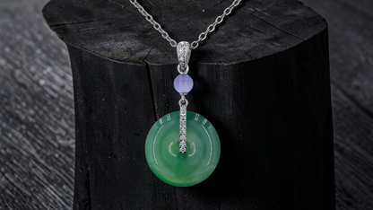 Nisshin Round Icy Green and Lavender Burmese A-Jadeite 16.80 mm Donut Charm Pendant (with 18K White Gold and White Diamonds) - Certified