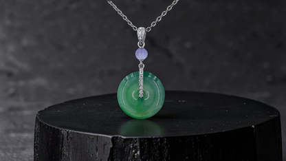 Nisshin Round Icy Green and Lavender Burmese A-Jadeite 16.80 mm Donut Charm Pendant (with 18K White Gold and White Diamonds) - Certified