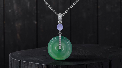 Nisshin Round Icy Green and Lavender Burmese A-Jadeite 16.80 mm Donut Charm Pendant (with 18K White Gold and White Diamonds) - Certified