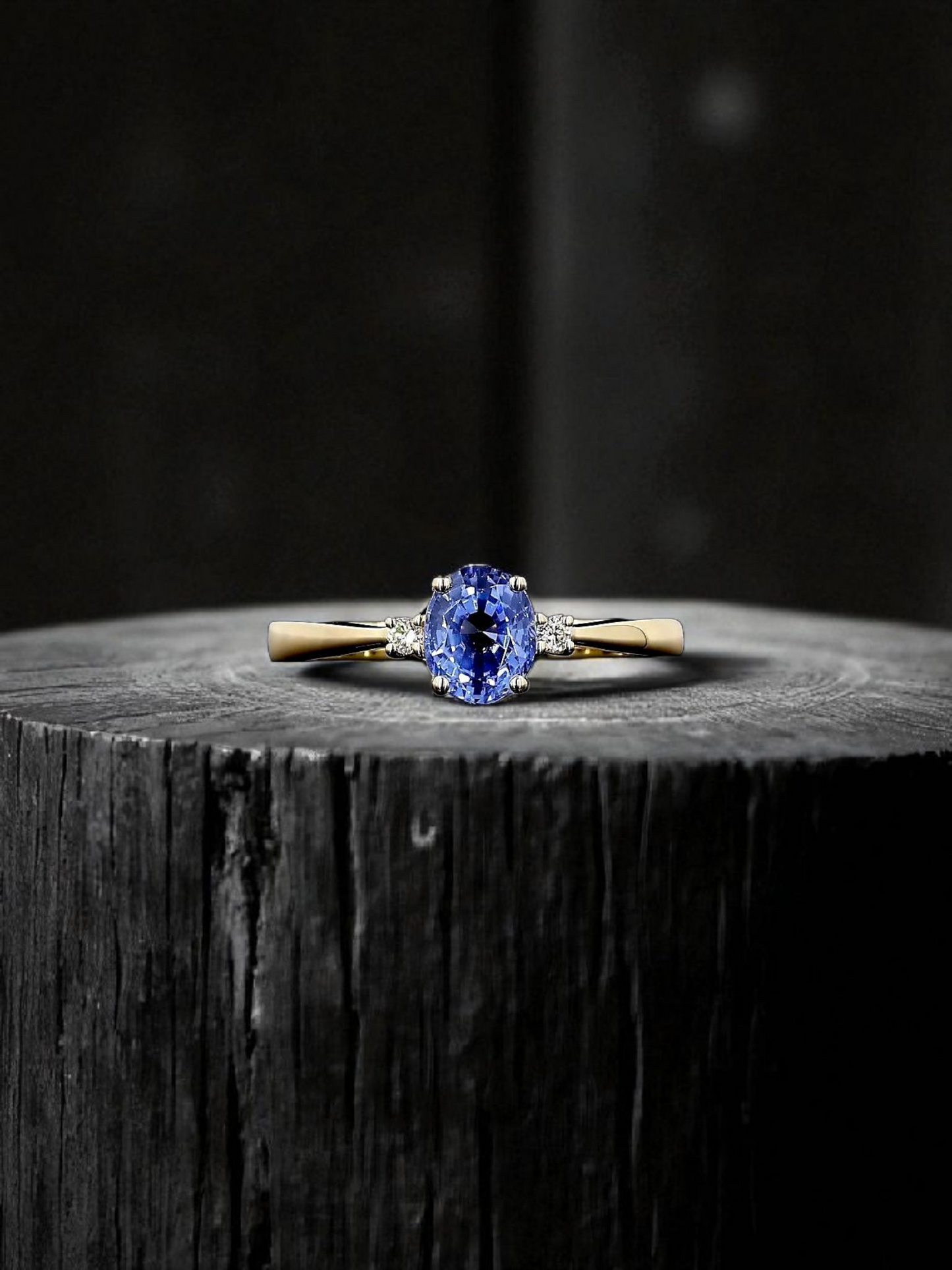 Certified Kyoto Oval Shaped 1.17 cts. No Heat Natural Blue Sapphire Ring with 14K Yellow Gold and White Diamonds Size US 6.5  - R7