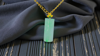 Marugame (MADE IN JAPAN) Crescent Tube Burmese A-Jadeite Charm Pendant (with 18K Solid Yellow Gold) - Certified - V2