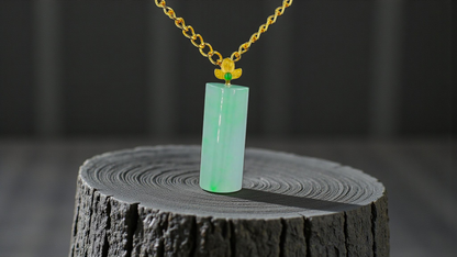 Marugame (MADE IN JAPAN) Crescent Tube Burmese A-Jadeite Charm Pendant (with 18K Solid Yellow Gold) - Certified - V2