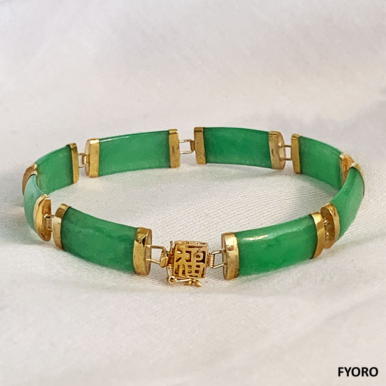 14 Karat gold Vertically Set Vintage Jade Bracelet - Avianti