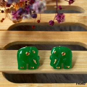 Shanghainese Jade Elephant Stud Earrings (with 14K Gold)