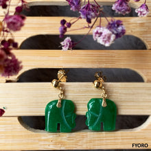 Load image into Gallery viewer, Shanghainese Jade Elephant Drop Earrings (with 14K Gold)