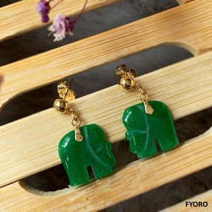 Shanghainese Jade Elephant Drop Earrings (with 14K Gold)