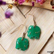 Load image into Gallery viewer, Shanghainese Jade Elephant French-Hook Earrings (with 14K Gold)
