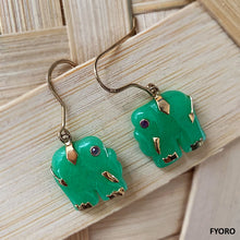 Load image into Gallery viewer, Shanghainese Jade Elephant &amp; Ruby Accent Earrings (with 14K Gold)