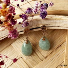 Load image into Gallery viewer, Fu Fuku Fortune Spring Jade Pear Drop Earrings (with 14K Gold)