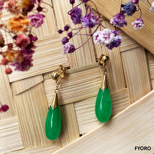 Jade Long Drop Earrings (with 14K Gold)