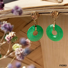 Load image into Gallery viewer, Fu Fuku Fortune Jade Disk Earrings (with 14K Gold)